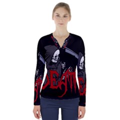 Death - Halloween V-neck Long Sleeve Top by Valentinaart