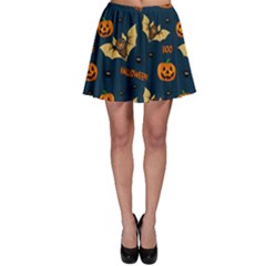 Bat, Pumpkin And Spider Pattern Skater Skirt by Valentinaart