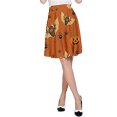 Bat, Pumpkin And Spider Pattern A-line Skirt by Valentinaart