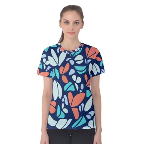 Blue Tossed Flower Floral Women s Cotton Tee by Mariart