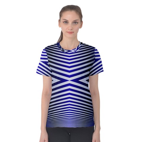 Blue Lines Iterative Art Wave Chevron Women s Cotton Tee by Mariart