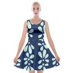 Star Flower Floral Blue Beauty Polka Velvet Skater Dress by Mariart