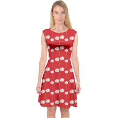 Sunflower Red Star Beauty Flower Floral Capsleeve Midi Dress by Mariart