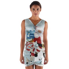 Funny Santa Claus With Snowman Wrap Front Bodycon Dress by FantasyWorld7