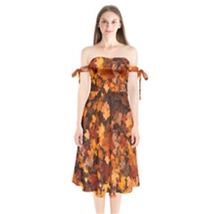 Fall Foliage Autumn Leaves October Shoulder Tie Bardot Midi Dress by Nexatart