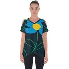 Whimsical Blue Flower Green Sexy Cut Out Side Drop Tee by Mariart