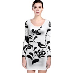 Birds Flower Rose Black Animals Long Sleeve Bodycon Dress by Mariart