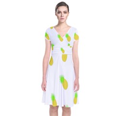 Cute Pineapple Fruite Yellow Green Short Sleeve Front Wrap Dress by Mariart