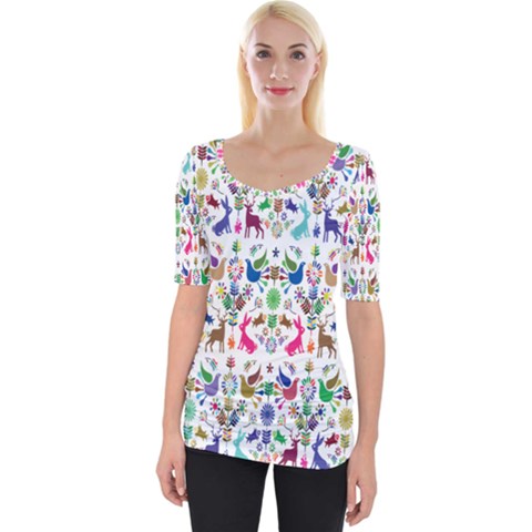 Birds Fish Flowers Floral Star Blue White Sexy Animals Beauty Rainbow Pink Purple Blue Green Orange Wide Neckline Tee by Mariart