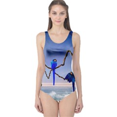 Wonderful Blue  Parrot Looking To The Ocean One Piece Swimsuit by FantasyWorld7