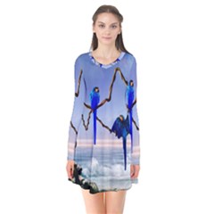 Wonderful Blue  Parrot Looking To The Ocean Flare Dress by FantasyWorld7