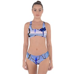 Wonderful Blue  Parrot Looking To The Ocean Criss Cross Bikini Set by FantasyWorld7