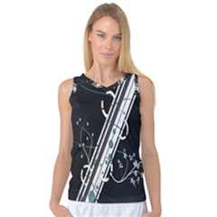 Line Light Leaf Flower Floral Black White Beauty Polka Women s Basketball Tank Top by Mariart