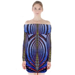 Illustration Robot Wave Rainbow Long Sleeve Off Shoulder Dress by Mariart