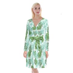 Tropical Pattern Long Sleeve Velvet Front Wrap Dress by ValentinaDesign