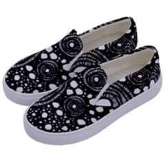 Circle Polka Dots Black White Kids  Canvas Slip Ons by Mariart