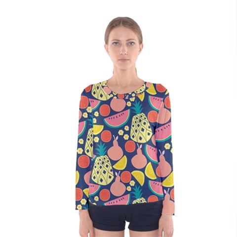 Fruit Pineapple Watermelon Orange Tomato Fruits Women s Long Sleeve Tee by Mariart