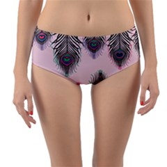 Peacock Feather Pattern Pink Love Heart Reversible Mid-waist Bikini Bottoms by Mariart