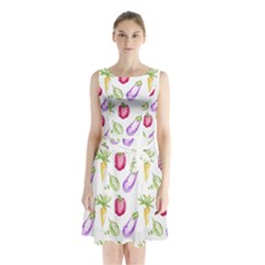 Vegetable Pattern Carrot Sleeveless Waist Tie Chiffon Dress by Mariart