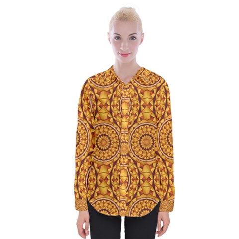 Golden Mandalas Pattern Womens Long Sleeve Shirt by linceazul