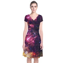 Space Colors Short Sleeve Front Wrap Dress by ValentinaDesign