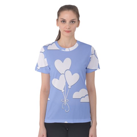 Clouds Sky Air Balloons Heart Blue Women s Cotton Tee by Nexatart