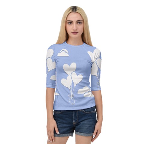 Clouds Sky Air Balloons Heart Blue Quarter Sleeve Raglan Tee by Nexatart