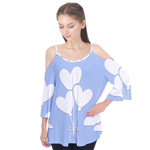 Clouds Sky Air Balloons Heart Blue Flutter Tees by Nexatart