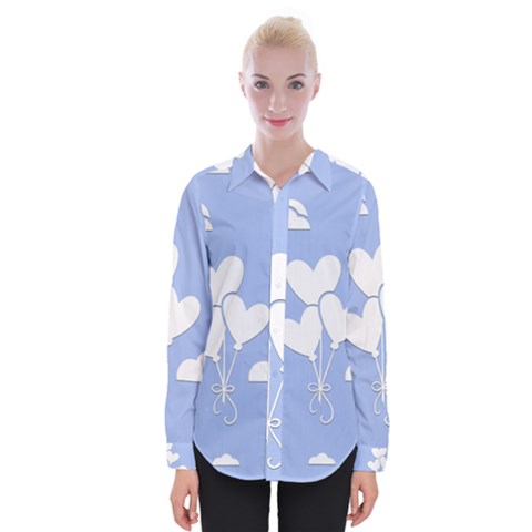 Clouds Sky Air Balloons Heart Blue Womens Long Sleeve Shirt by Nexatart