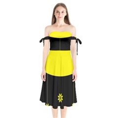 Flower Land Yellow Black Design Shoulder Tie Bardot Midi Dress by Nexatart