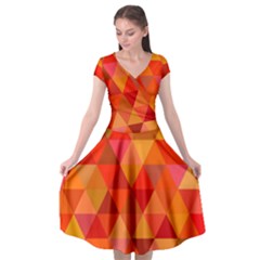 Red Hot Triangle Tile Mosaic Cap Sleeve Wrap Front Dress by Nexatart