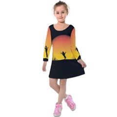 Horse Cowboy Sunset Western Riding Kids  Long Sleeve Velvet Dress by Nexatart