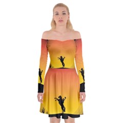 Horse Cowboy Sunset Western Riding Off Shoulder Skater Dress by Nexatart