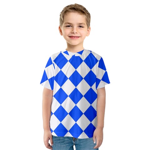 Blue White Diamonds Seamless Kids  Sport Mesh Tee by Nexatart