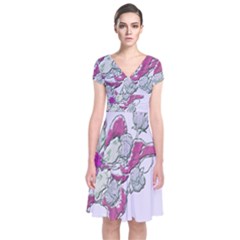 Bouquet Flowers Plant Purple Short Sleeve Front Wrap Dress by Nexatart