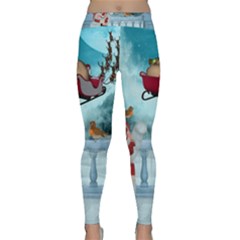 Christmas Design, Santa Claus With Reindeer In The Sky Classic Yoga Leggings by FantasyWorld7