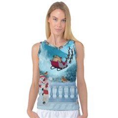 Christmas Design, Santa Claus With Reindeer In The Sky Women s Basketball Tank Top by FantasyWorld7