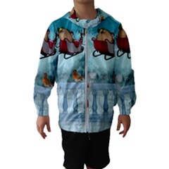 Christmas Design, Santa Claus With Reindeer In The Sky Hooded Wind Breaker (kids) by FantasyWorld7