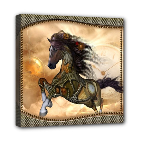 Steampunk, Wonderful Steampunk Horse With Clocks And Gears, Golden Design Mini Canvas 8  X 8  by FantasyWorld7