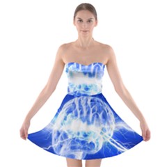 Lightning Brain Blue Strapless Bra Top Dress by Mariart