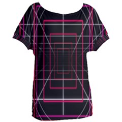 Retro Neon Grid Squares And Circle Pop Loop Motion Background Plaid Women s Oversized Tee by Mariart