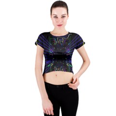 Seamless 3d Animation Digital Futuristic Tunnel Path Color Changing Geometric Electrical Line Zoomin Crew Neck Crop Top by Mariart