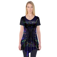 Seamless 3d Animation Digital Futuristic Tunnel Path Color Changing Geometric Electrical Line Zoomin Short Sleeve Tunic  by Mariart