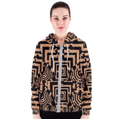 Wooden Cat Face Line Arrow Mask Plaid Women s Zipper Hoodie by Mariart