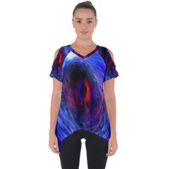 Blue Red Eye Space Hole Galaxy Cut Out Side Drop Tee by Mariart