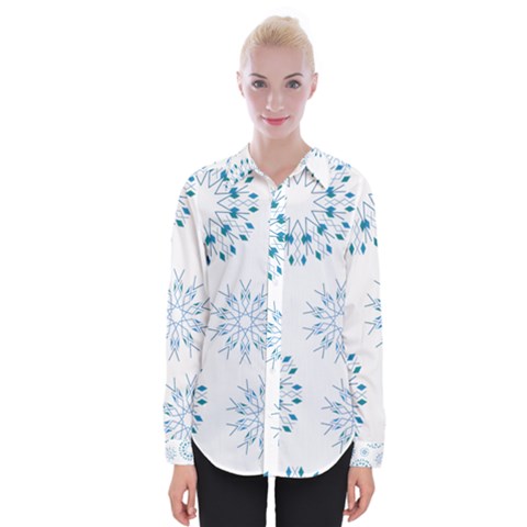 Blue Winter Snowflakes Star Triangle Womens Long Sleeve Shirt by Mariart