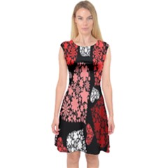 Floral Flower Heart Valentine Capsleeve Midi Dress by Mariart