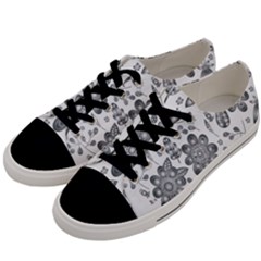 Grayscale Floral Heart Background Men s Low Top Canvas Sneakers by Mariart