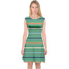 Horizontal Line Green Red Orange Capsleeve Midi Dress by Mariart