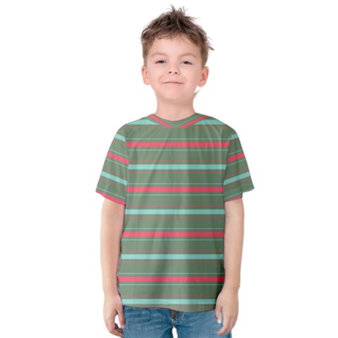 Horizontal Line Red Green Kids  Cotton Tee by Mariart